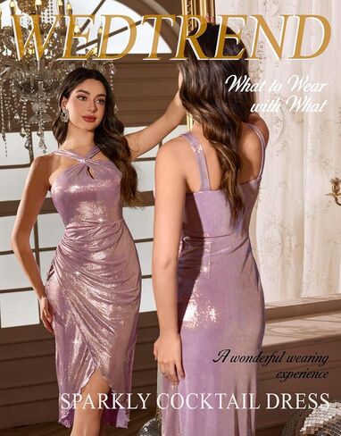 Wedtrend Sparkly Dresses for Women Halter Formal Cocktail Dresses Midi Sequin Dress 80s Prom Disco Dress in Kuwait