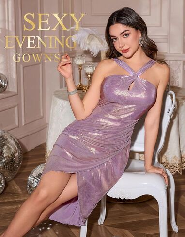 Wedtrend Sparkly Dresses for Women Halter Formal Cocktail Dresses Midi Sequin Dress 80s Prom Disco Dress in Kuwait