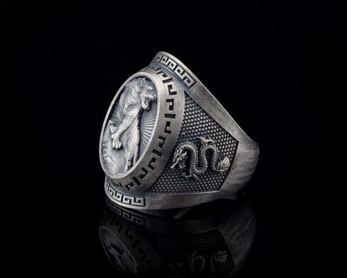 Tiger Dragon Silver Signet Ring, 0.024 lbs, 0,98 x 0,82 Inch, Gothic Jewelry for Men with Greek Mythology Inspiration, Ideal Boss Leaving Gift and Customized Accessory in Saudi Arabia