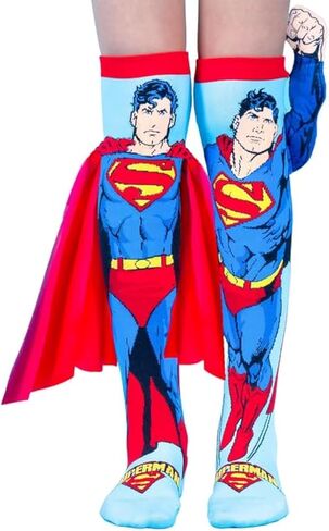 جوارب MADMIA Superman، جوارب مذهلة تصل إلى الركبة مع ذراع سوبرمان قطيفة ثلاثية الأبعاد ورداء مخملي! in Kuwait