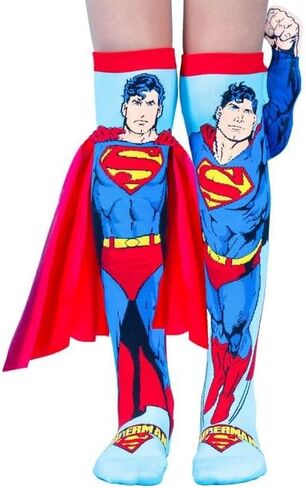 جوارب MADMIA Superman، جوارب مذهلة تصل إلى الركبة مع ذراع سوبرمان قطيفة ثلاثية الأبعاد ورداء مخملي! in Kuwait