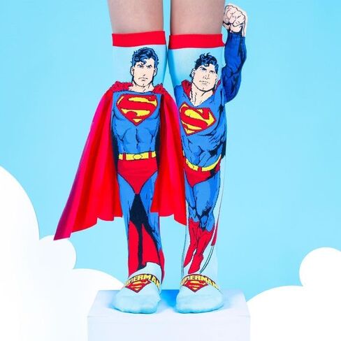 جوارب MADMIA Superman، جوارب مذهلة تصل إلى الركبة مع ذراع سوبرمان قطيفة ثلاثية الأبعاد ورداء مخملي! in Kuwait