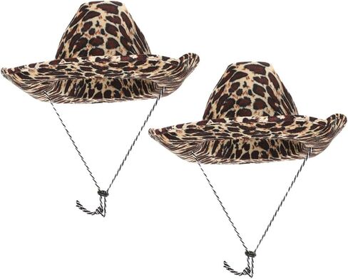 Baluue 2pcs Leopard Print Cowboy Hats for Parties and Stage Performances Comfortable Decorative Hats Unique Animal Print Patterns in Saudi Arabia