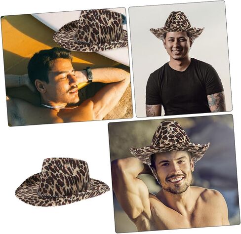Baluue 2pcs Leopard Print Cowboy Hats for Parties and Stage Performances Comfortable Decorative Hats Unique Animal Print Patterns in Saudi Arabia