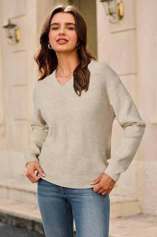 Arach&Cloz Women's Wool Blend V Neck Fall Business Casual Sweater Tops 2025 in Saudi Arabia