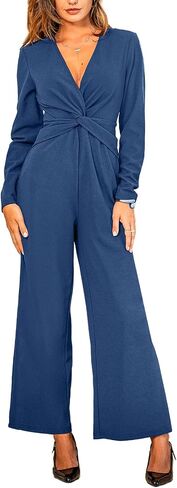 CUPSHE Women's Long Sleeve Jumpsuits Casual V Neck Wide Leg Twist Front One Piece Jumpsuit in Saudi Arabia
