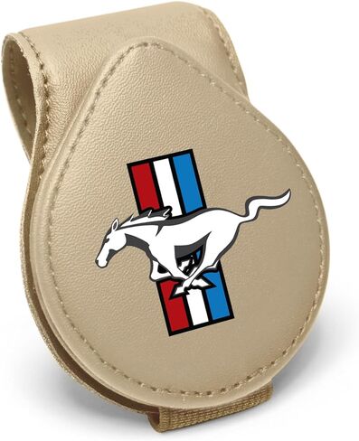 iPick Image for Ford Mustang Tri-Bar Logo حامل نظارة شمسية مغناطيسي من الجلد الأسود للسيارة مشبك تثبيت على حاجب الشمس - مرخص رسميًا in Saudi Arabia