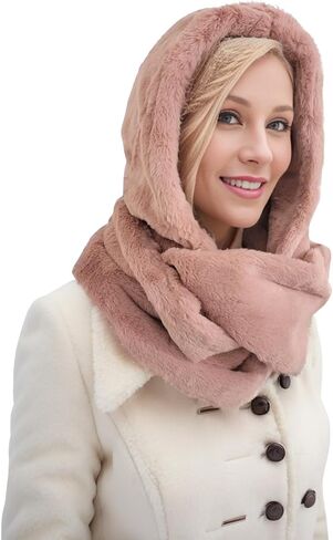 Unisex Faux Fur Snood Hat Infinity Scarf Wrap for Winter Balaclava Hood in Kuwait