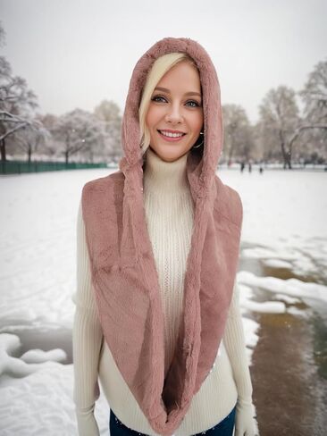Unisex Faux Fur Snood Hat Infinity Scarf Wrap for Winter Balaclava Hood in Kuwait