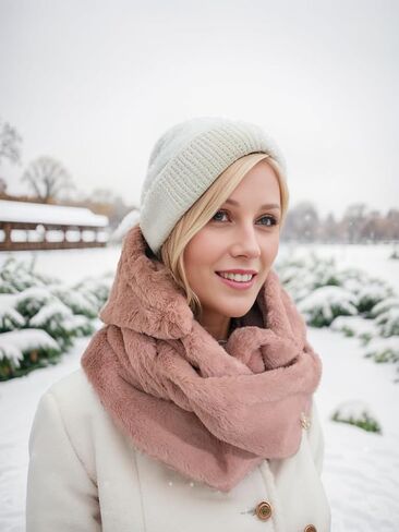 Unisex Faux Fur Snood Hat Infinity Scarf Wrap for Winter Balaclava Hood in Kuwait