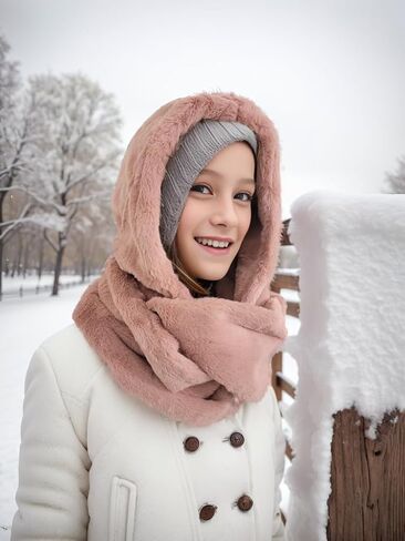 Unisex Faux Fur Snood Hat Infinity Scarf Wrap for Winter Balaclava Hood in Kuwait