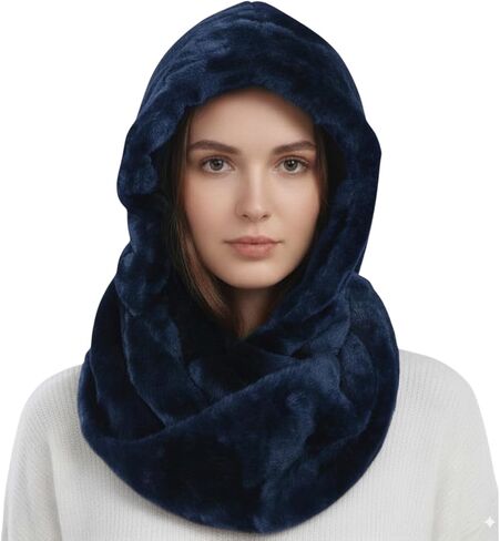 Unisex Faux Fur Snood Hat Infinity Scarf Wrap for Winter Balaclava Hood in Kuwait