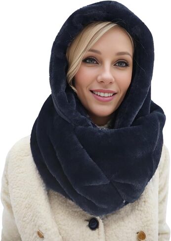 Unisex Faux Fur Snood Hat Infinity Scarf Wrap for Winter Balaclava Hood in Kuwait
