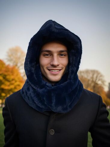 Unisex Faux Fur Snood Hat Infinity Scarf Wrap for Winter Balaclava Hood in Kuwait