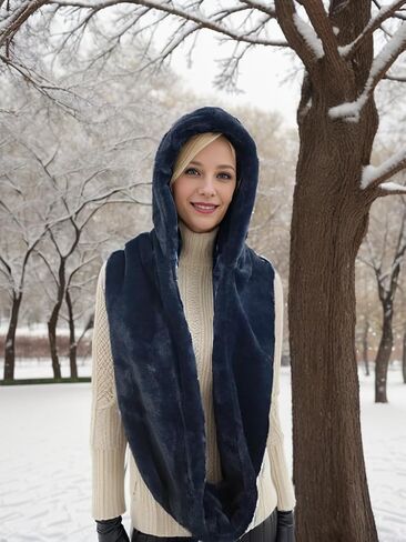 Unisex Faux Fur Snood Hat Infinity Scarf Wrap for Winter Balaclava Hood in Kuwait