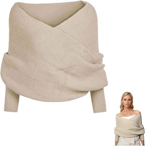 Knitted Scarf with Sleeves for Women Multifunctional Shrugs Sweater Wrap Fall Winter Fashion Crochet Cape Shawl in Saudi Arabia