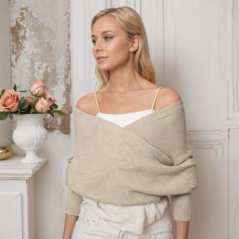 Knitted Scarf with Sleeves for Women Multifunctional Shrugs Sweater Wrap Fall Winter Fashion Crochet Cape Shawl in Saudi Arabia
