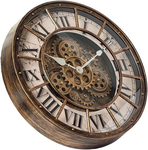 18 Inch Wall Clock with Moving Gears, Oversized Large Industrial Steampunk Decoration, Antique Metal Big Numeral Wall Clocks for Kitchen Study Room Living Room Decor (Antique Oil-Rubbed Bronze) in Saudi Arabia