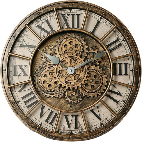 18 Inch Wall Clock with Moving Gears, Oversized Large Industrial Steampunk Decoration, Antique Metal Big Numeral Wall Clocks for Kitchen Study Room Living Room Decor (Antique Oil-Rubbed Bronze) in Saudi Arabia