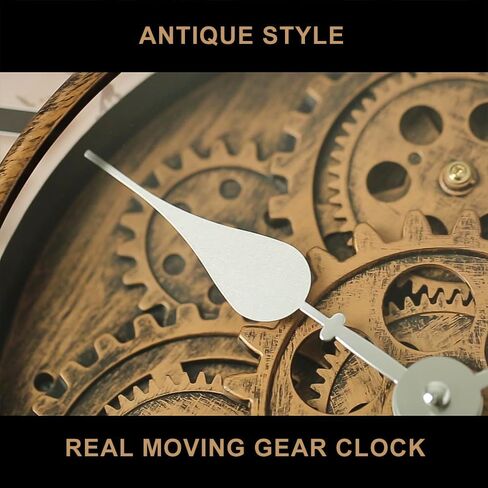 ساعة حائط مقاس 18 بوصة مع تروس متحركة، ديكور Steampunk صناعي كبير الحجم، ساعات حائط معدنية عتيقة بأرقام كبيرة لديكور غرفة المعيشة في المطبخ (برونز مطلي بالزيت العتيق) in Kuwait