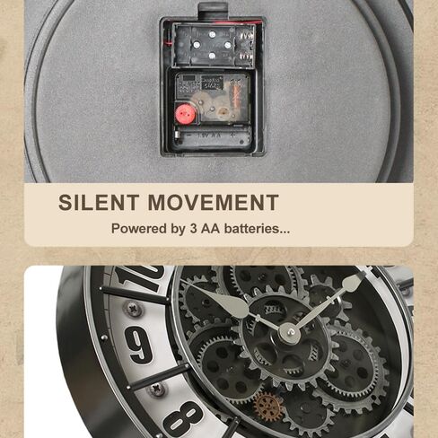 ساعة حائط مقاس 18 بوصة مع تروس متحركة، ديكور Steampunk صناعي كبير الحجم، ساعات حائط معدنية عتيقة بأرقام كبيرة لديكور غرفة المعيشة في المطبخ (برونز مطلي بالزيت العتيق) in Kuwait