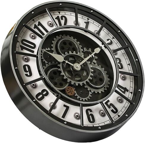 ساعة حائط مقاس 18 بوصة مع تروس متحركة، ديكور Steampunk صناعي كبير الحجم، ساعات حائط معدنية عتيقة بأرقام كبيرة لديكور غرفة المعيشة في المطبخ (برونز مطلي بالزيت العتيق) in Kuwait