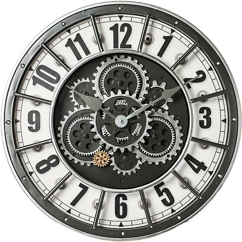 ساعة حائط مقاس 18 بوصة مع تروس متحركة، ديكور Steampunk صناعي كبير الحجم، ساعات حائط معدنية عتيقة بأرقام كبيرة لديكور غرفة المعيشة في المطبخ (برونز مطلي بالزيت العتيق) in Kuwait