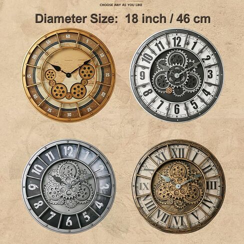 18 Inch Wall Clock with Moving Gears, Oversized Large Industrial Steampunk Decoration, Antique Metal Big Numeral Wall Clocks for Kitchen Study Room Living Room Decor (Antique Oil-Rubbed Bronze) in Saudi Arabia