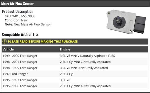 Mass Air Flow Sensor - Compatible with 1995-2001 Ford Ranger in Saudi Arabia