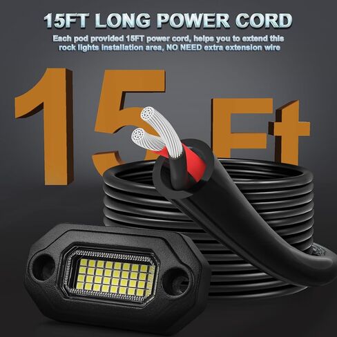 8 قطعة أضواء الصخور LED العنبر للشاحنات جيب UTV ATV SUV المقطورات مع 15FT يؤدي كل ضوء in Kuwait