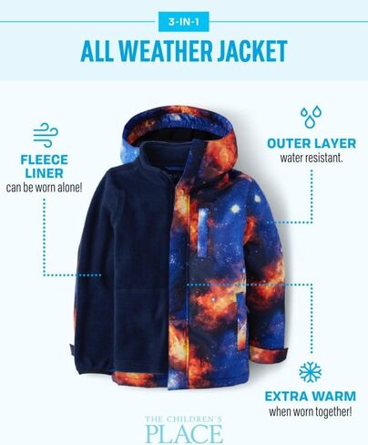 The Children's Place,and Toddler Heavy 3 in 1 Winter Jacket, Wind-resistant Water-resistant Shell, Fleece Inner,5T in Kuwait