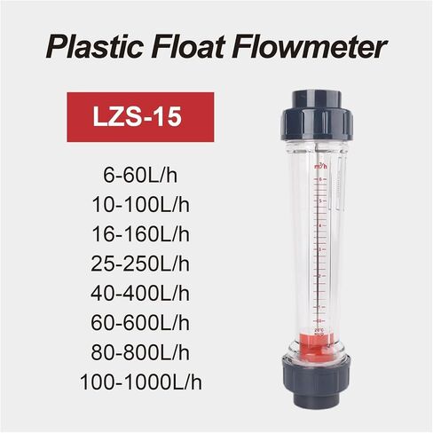 LZS-15 Flow Meter Plastic Tube Rotameter for Liquid Measurement Water Treatment Equipment(LZS-15 80-800L-h,Female Thread) in Saudi Arabia