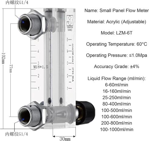 LZM-6T Small Gas Flow Meter Panel Mount Rotameter Acrylic Low Flow Air Flow Meter Adjustable Variable Area Meter(Gas 1-5LPM) in Saudi Arabia