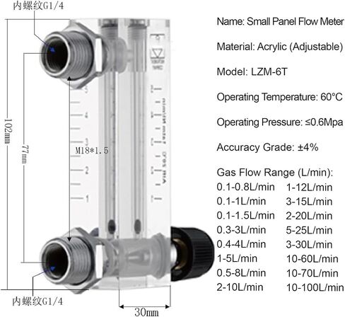 LZM-6T Small Gas Flow Meter Panel Mount Rotameter Acrylic Low Flow Air Flow Meter Adjustable Variable Area Meter(Gas 1-5LPM) in Saudi Arabia