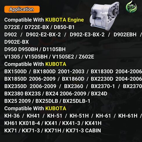 12V 9T كاتب 19269-63013 متوافق مع محرك كوبوتا D902 تراوكتور BX24 BX25 BX2350D BX2230D D950BH Z602E V1305 V1505E2 BX1830D BX1860 BX1870 BX23S KH-36 KH-41#19269-63010 19269-63012 410-52020 in Kuwait