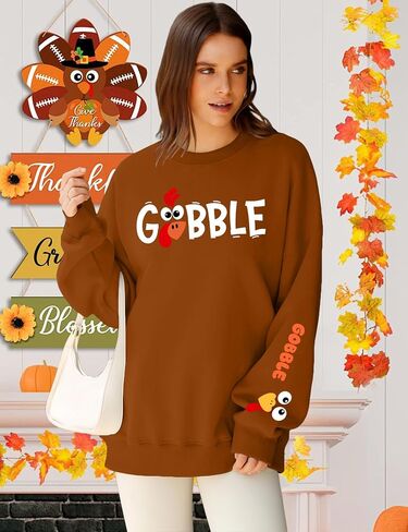 سويت شيرت نسائي كبير الحجم لعيد الشكر من الصوف التركي Gobble تركيا يوم سعيد تركيا بأكمام طويلة in Kuwait