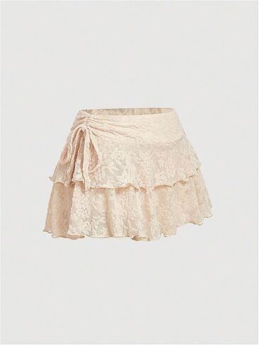 تنورة نسائية من MakeMeChic ذات طبقات على شكل كعكة برباط جانبي وحاشية مكشكشة in Kuwait