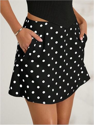 تنورة نسائية صغيرة من MakeMeChic منقطة على شكل حرف A بسحاب خلفي للصيف Y2K مع جيب in Kuwait