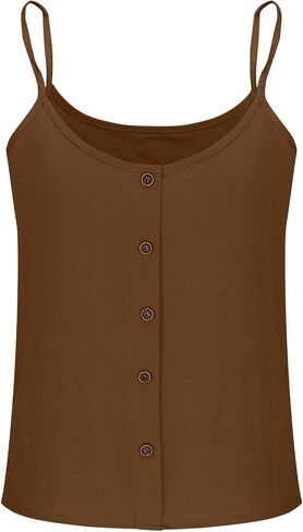 Cotton Linen Camisole Tops for Women Spaghetti Strap Loose Tank Top Cami Summer Casual Button Down Sleeveless Shirts in Saudi Arabia