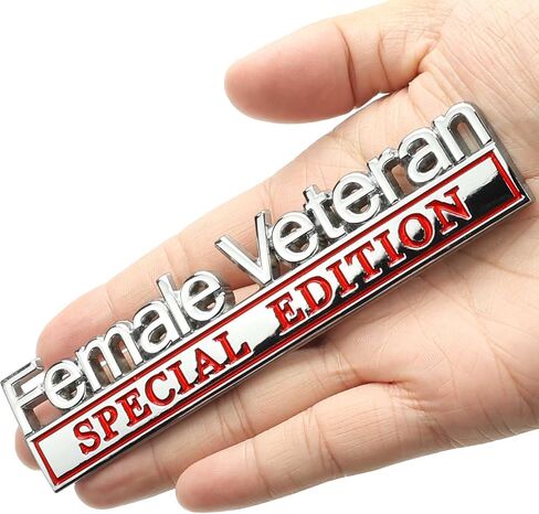 Female Veteran Edition Car Emblem with 2 Adhesives, 3D Badge Decal for Trucks, Metal Stickers Replacement Compatible with Universal Vehicle, Army Veteran Gifts for Women (Black & Red) in Saudi Arabia