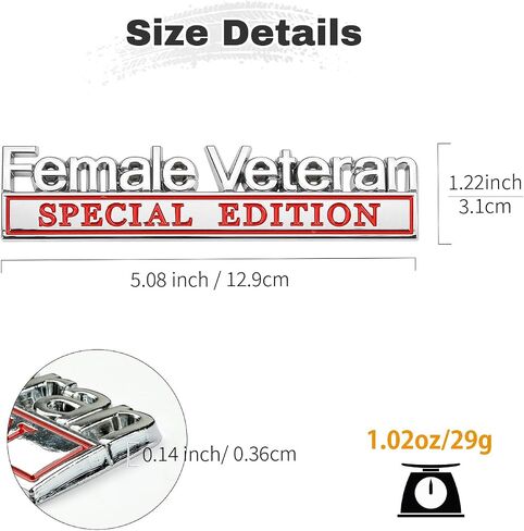 Female Veteran Edition Car Emblem with 2 Adhesives, 3D Badge Decal for Trucks, Metal Stickers Replacement Compatible with Universal Vehicle, Army Veteran Gifts for Women (Black & Red) in Saudi Arabia