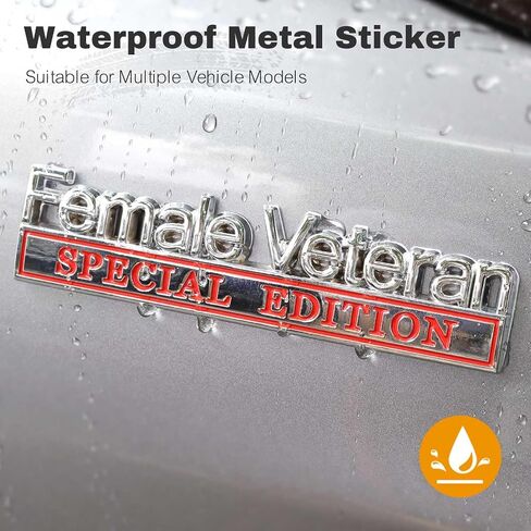 Female Veteran Edition Car Emblem with 2 Adhesives, 3D Badge Decal for Trucks, Metal Stickers Replacement Compatible with Universal Vehicle, Army Veteran Gifts for Women (Black & Red) in Saudi Arabia