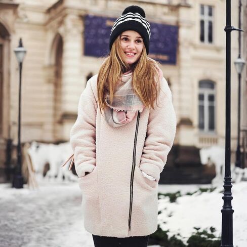 Striped Pom Pom Knit Beanie for Women - Warm Winter Hat with Wavy Pattern and Furry Ball in Saudi Arabia