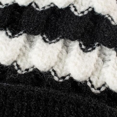 Striped Pom Pom Knit Beanie for Women - Warm Winter Hat with Wavy Pattern and Furry Ball in Saudi Arabia