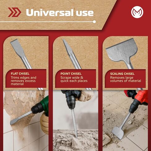 SDS Plus Chisel Set for Rotary Hammer Drills, 4 PCS SDS Chisel Set Includes Point, Flat, Scaling, Tile Chisels 40Cr Steel, Hammer Drill Chisel Bits for Brick, Concrete, Block, Masonry in Kuwait