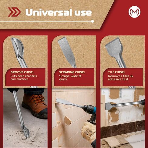 SDS Plus Chisel Set for Rotary Hammer Drills, 4 PCS SDS Chisel Set Includes Point, Flat, Scaling, Tile Chisels 40Cr Steel, Hammer Drill Chisel Bits for Brick, Concrete, Block, Masonry in Kuwait