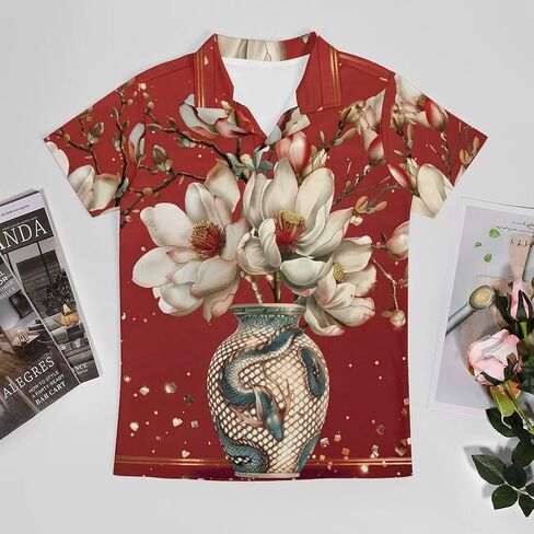 Elegant Lucky Lotuses Fire Flowers Men's Polo Shirt Short Sleeve T Shirt Casual Summer Golf Shirt Athletic Top in Saudi Arabia