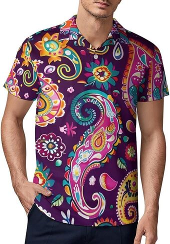Colorful Paisley Flowers Men's Polo Shirt Short Sleeve T Shirt Casual Summer Golf Shirt Athletic Top in Saudi Arabia