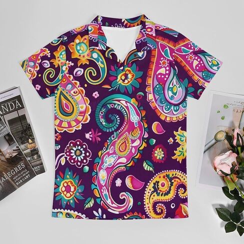 Colorful Paisley Flowers Men's Polo Shirt Short Sleeve T Shirt Casual Summer Golf Shirt Athletic Top in Saudi Arabia
