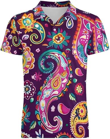 Colorful Paisley Flowers Men's Polo Shirt Short Sleeve T Shirt Casual Summer Golf Shirt Athletic Top in Saudi Arabia